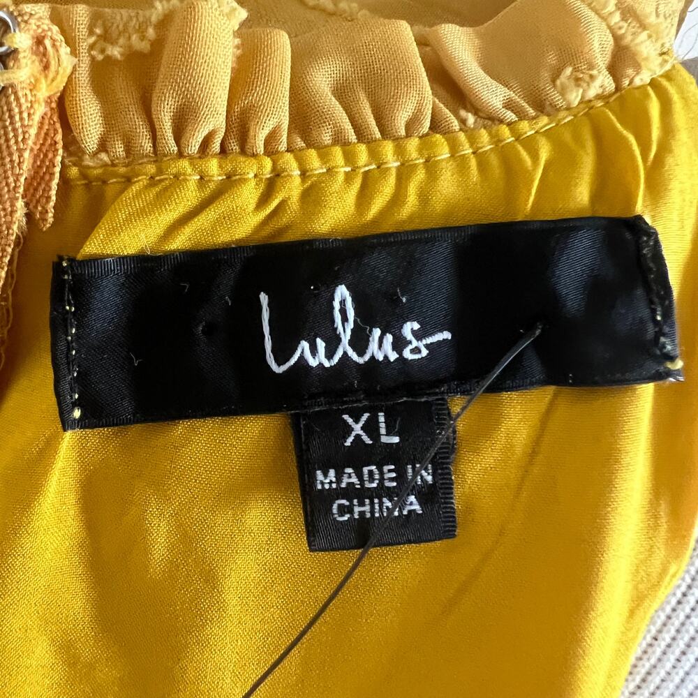 Lulus True as Can Be Mustard Yellow Burnout Floral Ruffled Mini Dress NWT XL - Picture 6 of 10